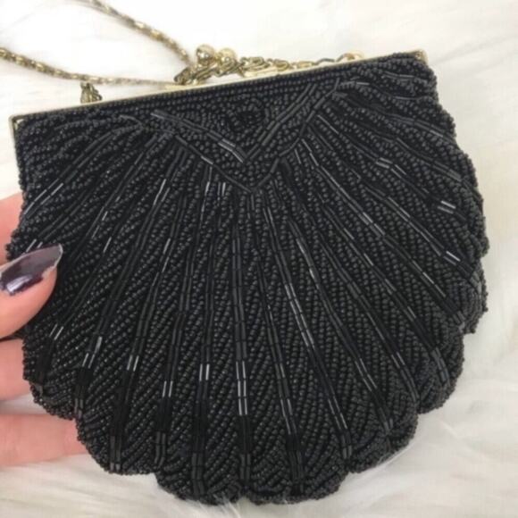 La Regale Vintage Black Beaded Satin Purse - Picture 3 of 8